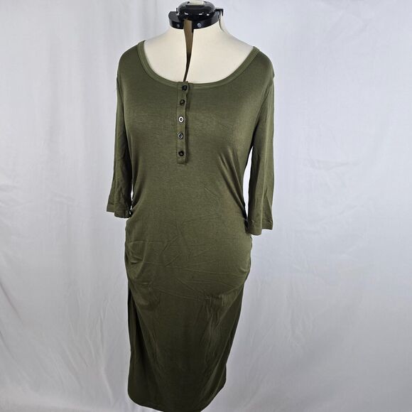 Coolmee Dress Women's L Green Midi Long Sleeve Buttons Long Sleeve Round Neck - Picture 10 of 10
